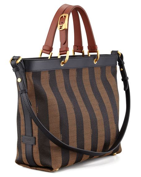 fendi pequin striped tote|FENDI Pequin Tote Tobacco 1507032 .